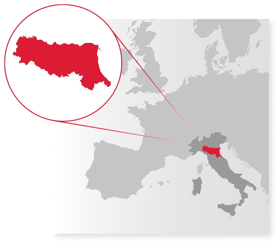 Mappa dell'Europa con focus sull'Emilia-Romagna