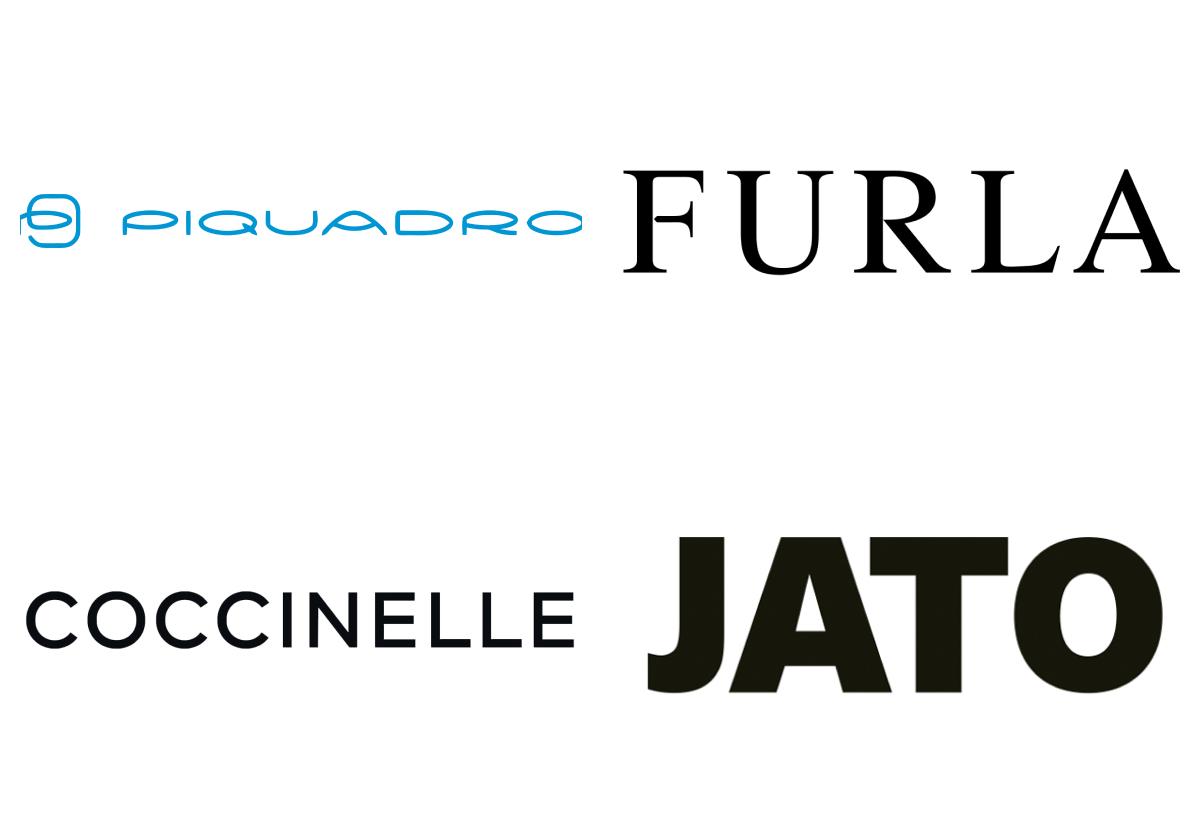 Immagine loghi top brand fashion colonna tre: Piquadro, Furla, Coccinelle, Jato.