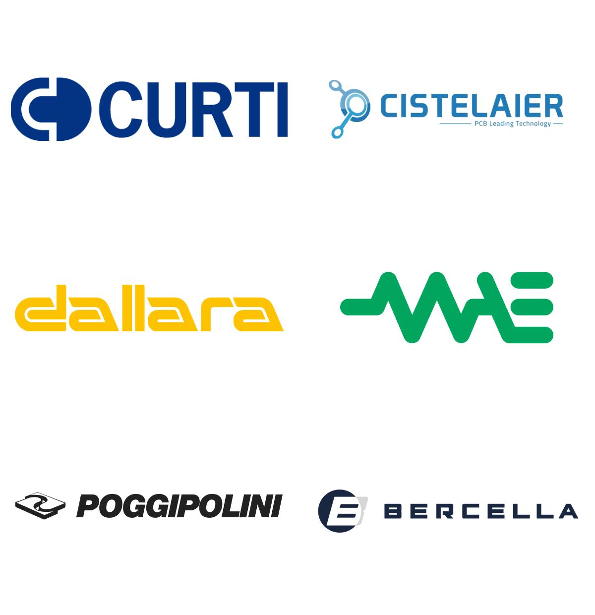 Immagini loghi top brand colonna 3: Curti, Cistelaier, Dallara, Mae, Poggipolini, Bercella.