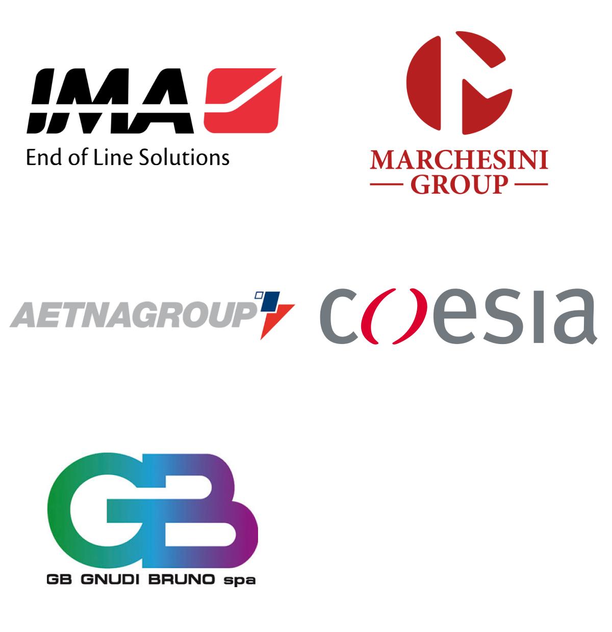 Immagini loghi top brand colonna packaging: IMA, Aetna group, Marchesini group, GB Gnudi Bruno spa, Coesia.