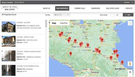 Cartina dell'Emilia-Romagna con segnate le migliori proprietà pubbliche in cui investire